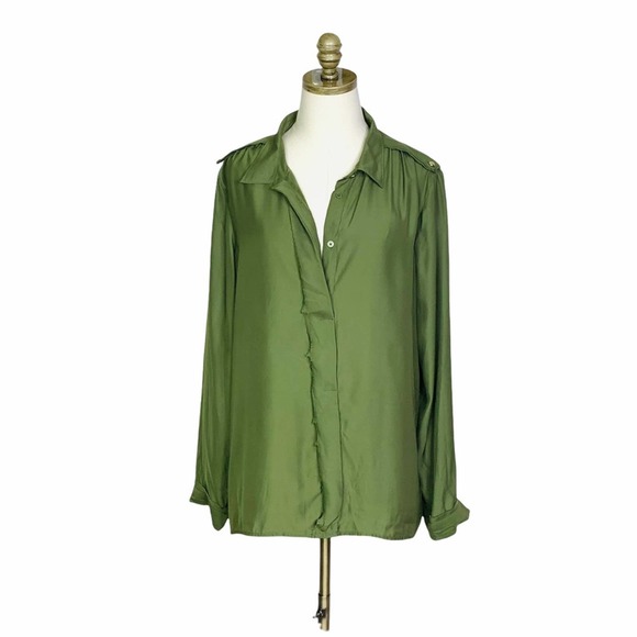 GAP Olive Green Satin Button Down Blouse XL 2485 - Picture 1 of 9